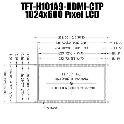 Tocco capacitivo di HDMI IPS 1024x600 TFT LCD dell'esposizione a 10,1 pollici del modulo con il lampone pi